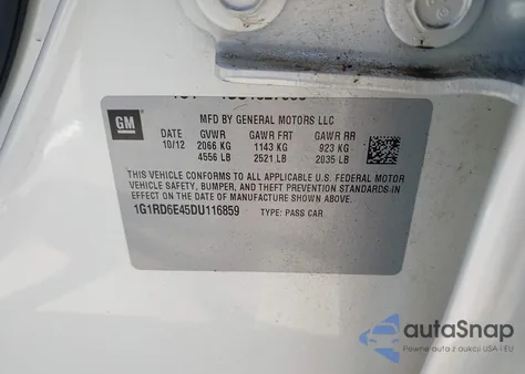 2013 Chevrolet Volt из США, поврежденный, VIN 1G1RD6E45DU116859